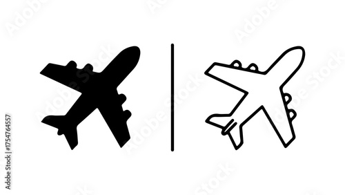 Airplane icons with outline and solid fill with transparent background