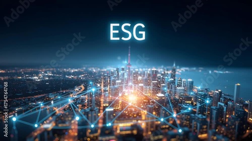 Wallpaper Mural ESG sustainable investment corporate governance environment social responsibility light trails link across modern city skyline night with sustainable Torontodigital.ca