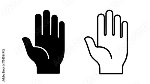 Hand icons with outline and solid fill with transparent background