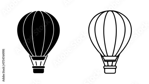 Hot air balloons outline and solid with transparent background