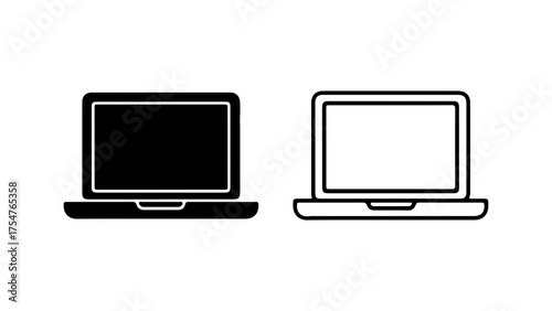 Laptop icons with outline and solid fill with transparent background
