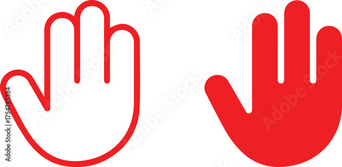 hand symbols, stop gesture, warning signs, minimalist design, flat graphics, safety symbols, no entry markers, restricted access indicators,