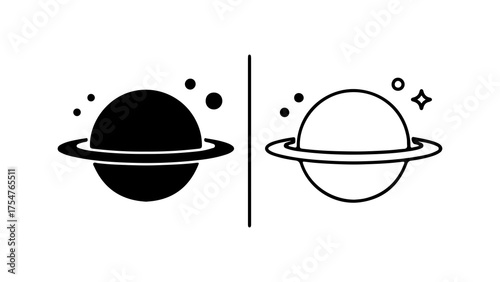 Planet with rings and orbiting elements with transparent background