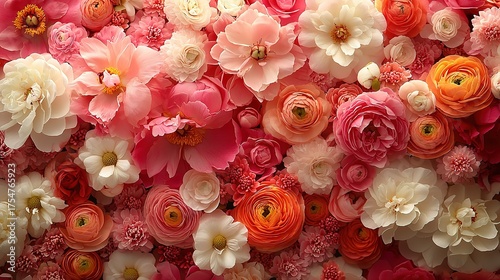 Peony Chrysanthemum Floral Close-up in Pink Orange Tones Elegant Background
