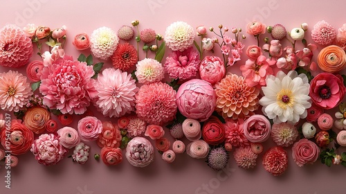 Peony Chrysanthemum Floral Close-up in Pink Orange Tones Elegant Background
