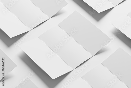 A4 Trifold Brochure White Blank 3D Rendering Mockup
