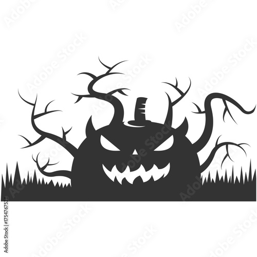 Evil Pumpkin Face Spooky Silhouette