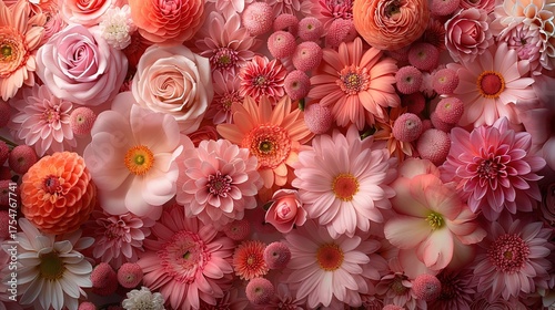 Peony Chrysanthemum Floral Close-up in Pink Orange Tones Elegant Background
