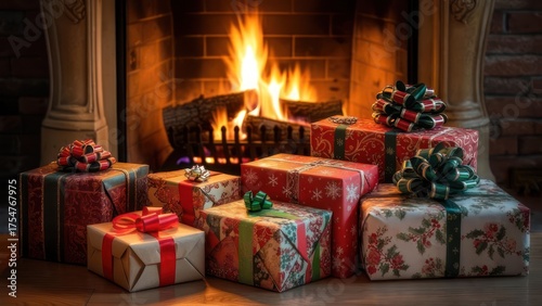 Cozy Christmas Gifts by a Warm Fireplace.