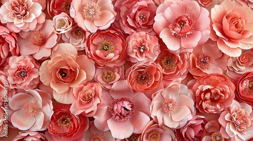 Peony Chrysanthemum Floral Close-up in Pink Orange Tones Elegant Background
