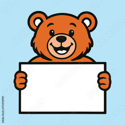 a bear holding a white placard