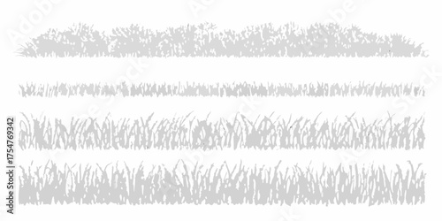 Four distinct horizontal rows of stylized grass silhouettes in varying densities and heights on a white background