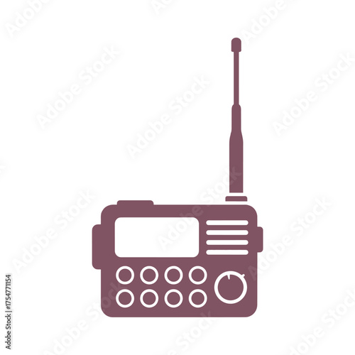 Flat design icon of a purple walkie talkie with antenna and buttons radio communication