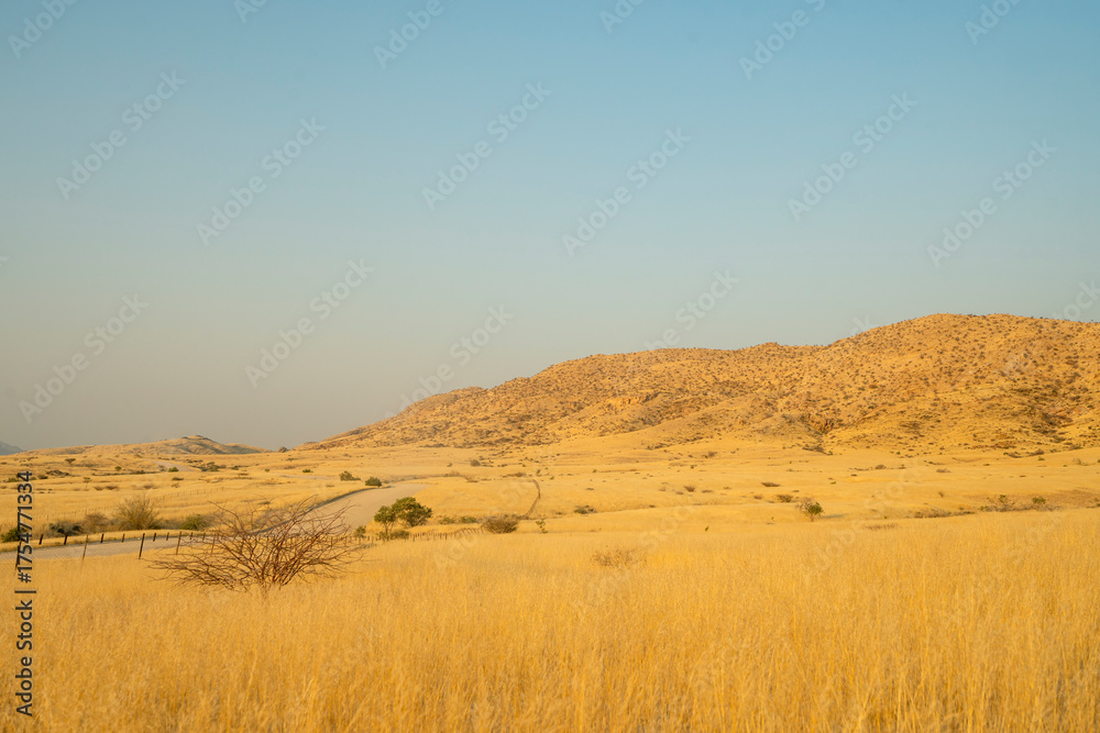 Fototapeta premium A wide-angle view of a roundabout near Usakos, Namibia