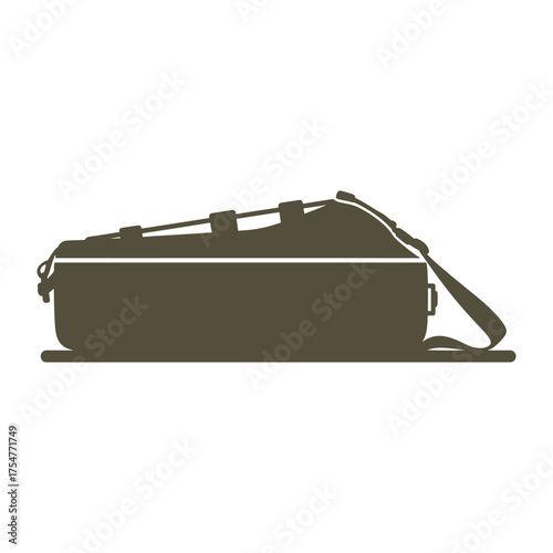 Olive green duffel bag with strap on white background vector