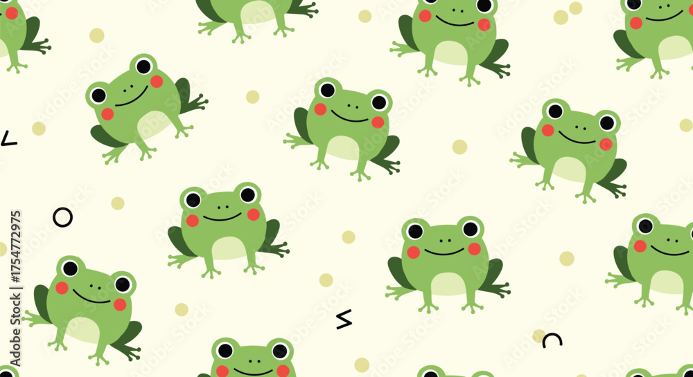 Obraz premium A charming pattern featuring adorable cartoon frogs in a playful arrangement.