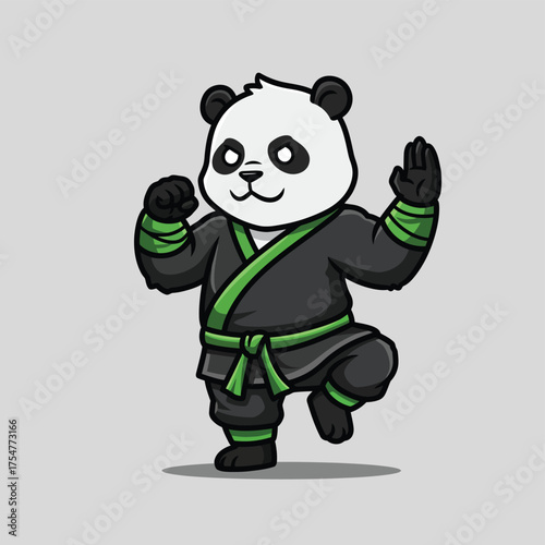 Kung Fu Panda in Black Uniform Performing Martial Arts.