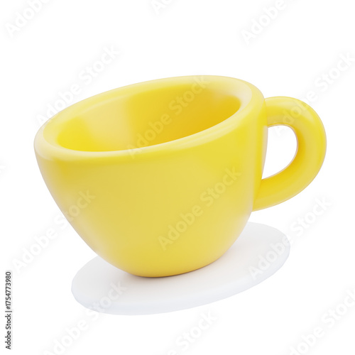 A Vibrant Yellow Ceramic Coffee Cup Perched on a Crisp White Saucer Against a Stark Black Background Perfect for Beverage Service Designs