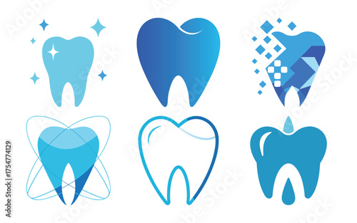  Dental logo icon. set of dental logo.  dental Collection of stylized blue teeth illustrations representing dental health and care concepts