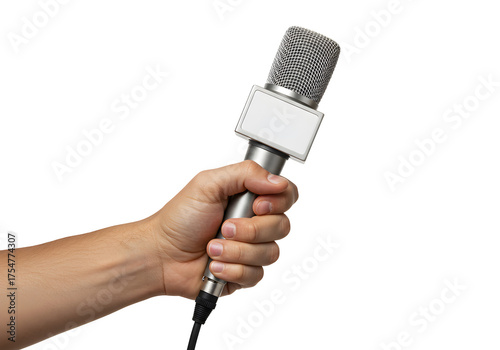 Hand holding a microphone for an interview or live broadcast event