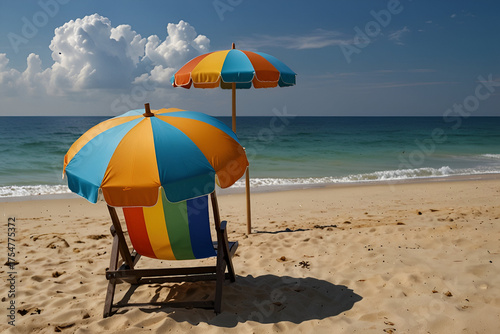 beach umbrella and chairs