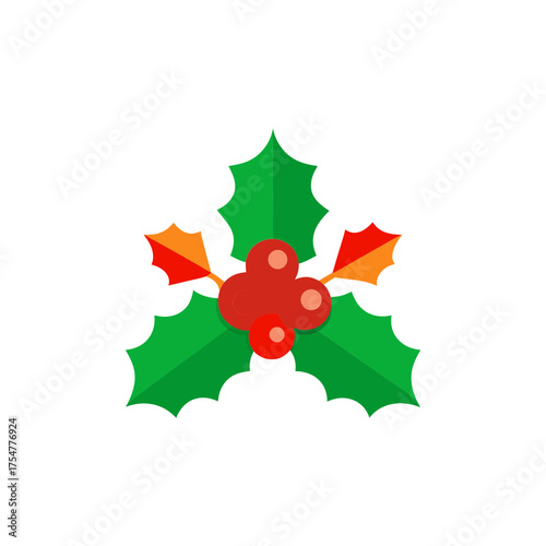 holly leaves and berries christmas icon