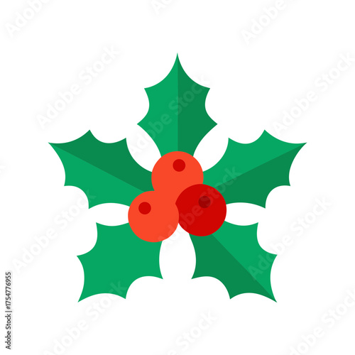 holly leaves and berries christmas icon