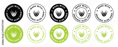 made with organic aloe vera stamp set. organic product badge. cosmetic product stam, label, badge, symbol. vector illustration 