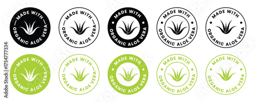 made with organic aloe vera stamp set. organic product badge. cosmetic product stam, label, badge, symbol. vector illustration 