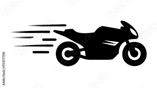 A sleek black motorcycle silhouette speeding with motion lines indicating velocity and movement forward fast