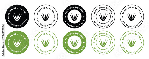 Collection of aloe vera logo stamps. Advance aloe vera organic product label. cosmetic product, health care herb sticker set. vector illustration 