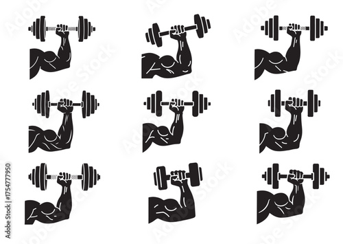Muscle hand with weights icon, Muscle hand with weights solid vector