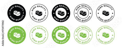 High quality beef meat icon set. High quality beef meat circle logo, badge, sticker, symbol, emblem, stamp. vector illustration