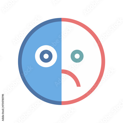 Two faced emoticon expressing mixed emotions in a minimal style