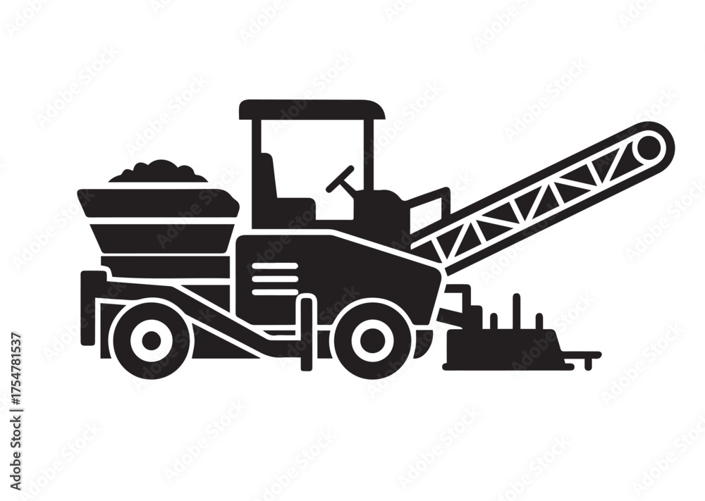 Naklejka premium Road paver truck icon, Road paver truck solid vector