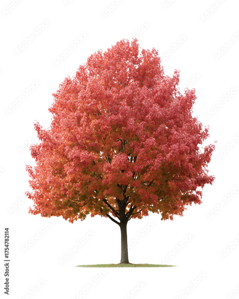 Fototapeta premium Autumnal Canopy: A vibrant tree displays its fiery red leaves in the warm embrace of autumn, showcasing the beauty of the changing season.