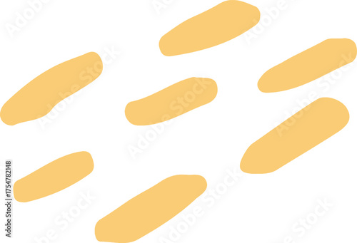 Hand drawn yellow brush strokes vector, organic abstract paint marks, minimalist mustard yellow dash pattern for graphic design