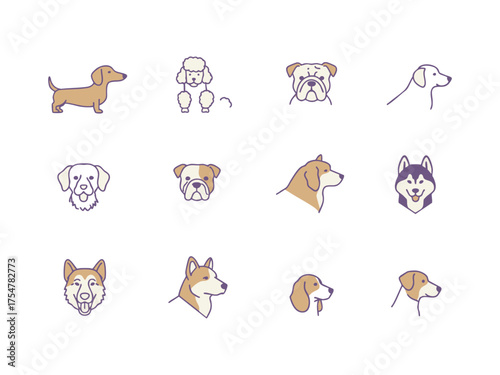  dogs icon set vector