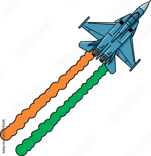 Indian Fighter Jet with Tricolor Smoke Trail - Vector Art