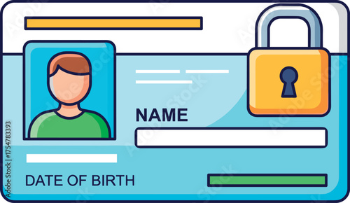 Secure ID card with padlock icon, vector illustration