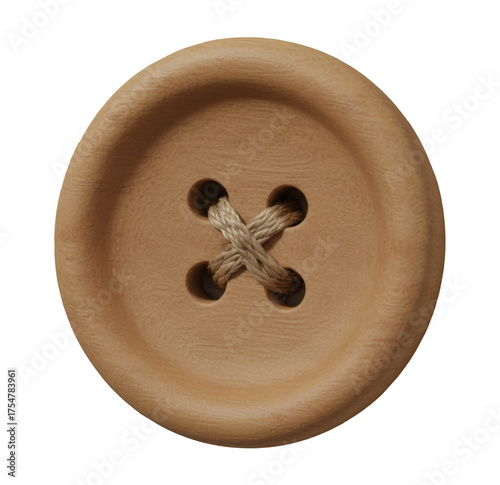 Wooden Button Isolated on Transparent Background, Sewing and Craft Design Element
