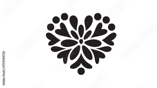 Black heart shaped floral design with dots flower white