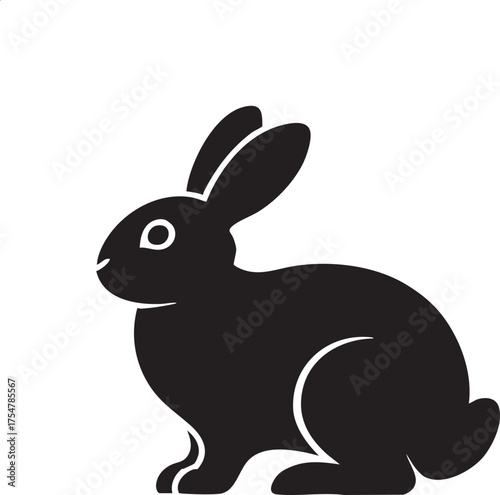 Black rabbit silhouette on white background bunny