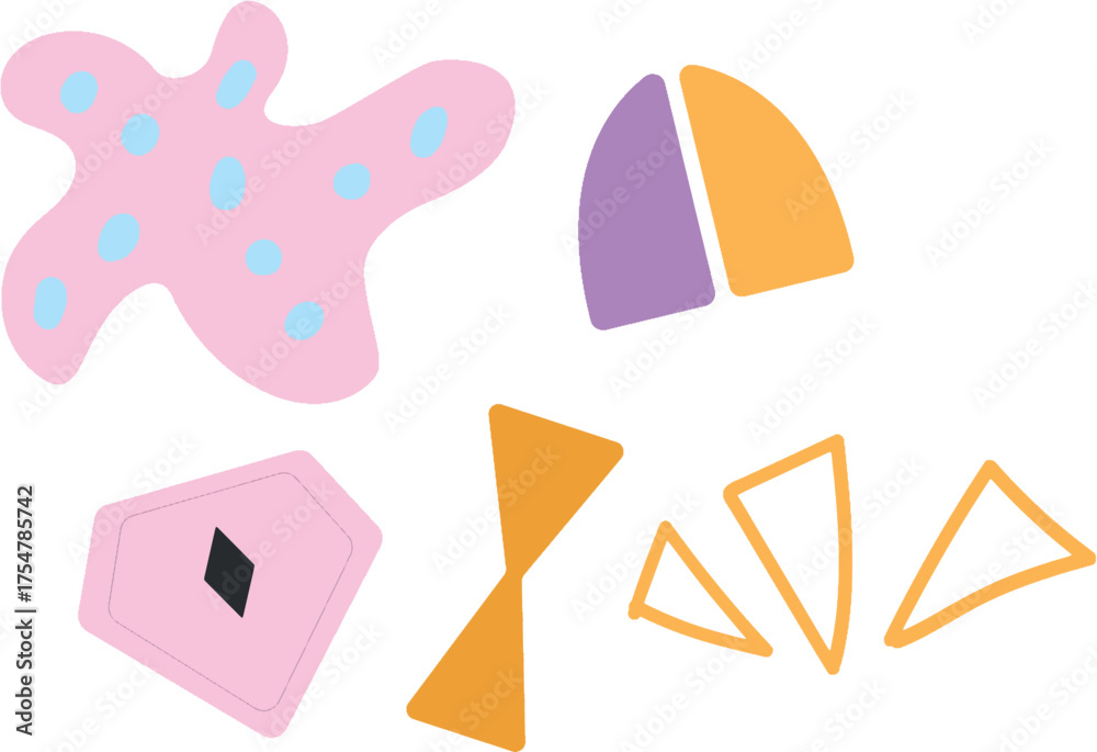Fototapeta premium Abstract organic shapes vector set, pastel geometric blobs and hand drawn elements, colorful aesthetic design components for modern branding