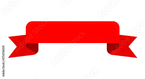 Ribbon banner, curve badge, label, title box, clip art, png isolated on transparent background. A vibrant red banner with folded ends, isolated on a clean white background.
