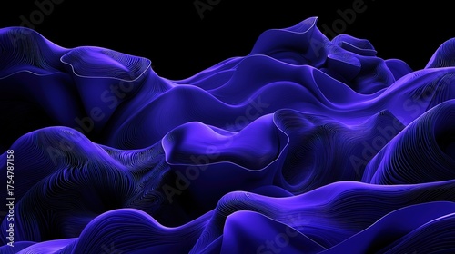 3D render of abstract background with blue paper curves, close - up, low - angle view, minimal concept
