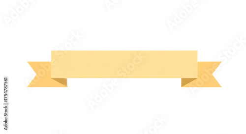 Ribbon banner, curve badge, label, title box, clip art, png isolated on transparent backgrA simple, flat vector illustration of a light yellow banner with pointed ends, isolated on a white background.