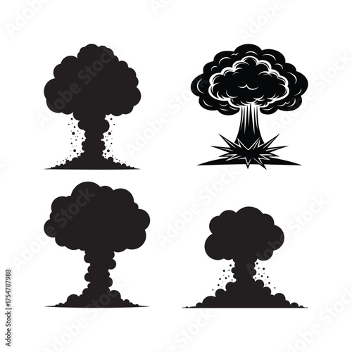 Black and white silhouette large explosion cloud