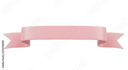 Ribbon banner, curve badge, label, title box, clip art, png isolated on transparent background. A simple, elegant, light pink ribbon banner isolated on white.