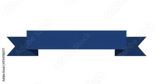 Ribbon banner, curve badge, label, title box, clip art, png isolated on transparent background. A simple, navy blue banner with a folded, ribbon-like design.